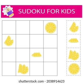  Sudoku for kids. Logical thinking training. Activity page with pictures. Puzzle game. 