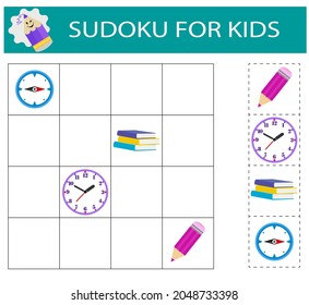  Sudoku for kids. Logical thinking training. Activity page with pictures. Puzzle game. 