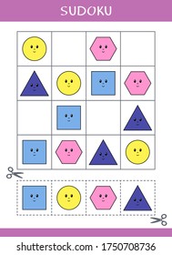 Sudoku for kids. Simple logic game. Cut and glue. Vector worksheet