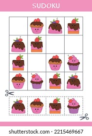 Sudoku for kids. Simple logic game. Cut and glue. Vector worksheet