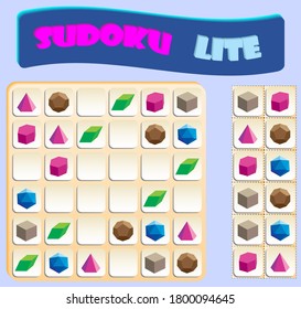 Sudoku lite for kids with school supplies. Game for preschool kids, training logic