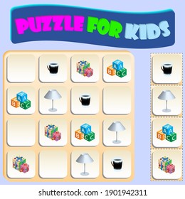 Sudoku Lite with with various objects. Game for preschool kids, training logic