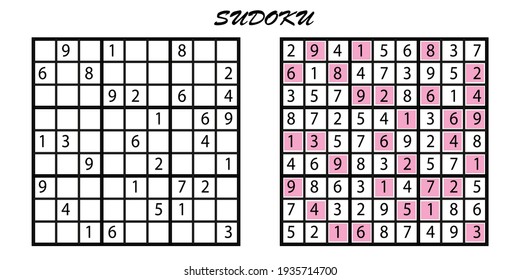 Sudoku es un rompecabezas de números. Juego de lógica vectorial con respuestas.