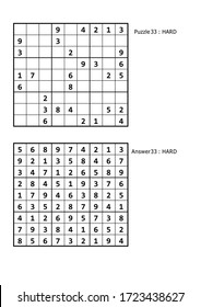 sudoku puzzle game and answer hard level for adult