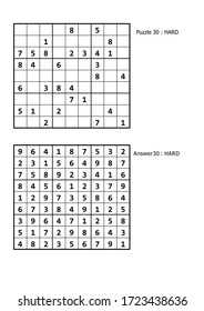 sudoku puzzle game and answer hard level for adult