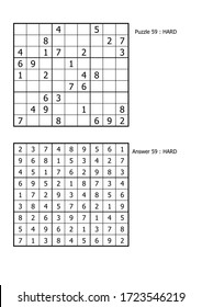 sudoku puzzle game and Answer hard level for adult