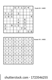 sudoku puzzle game and Answer hard level for adult