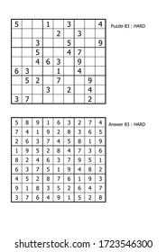 sudoku puzzle game and Answer hard level for adult