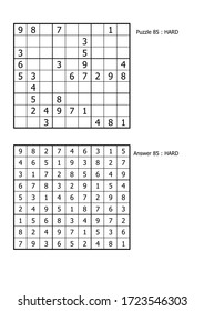 sudoku puzzle game and Answer hard level for adult