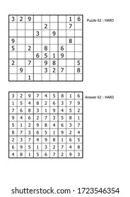sudoku puzzle game and Answer hard level for adult