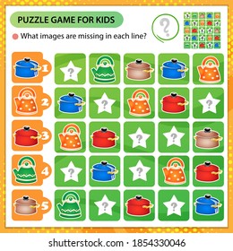 Sudoku-Rätsel. Welche Bilder fehlen in jeder Zeile? Wasserpfeifen und Wasserkocher. Logikpuzzle für Kinder. Erziehungsspiel für Kinder. Arbeitsblatt-Vektordesign für Schüler.