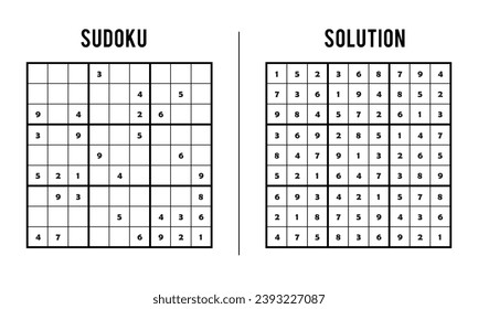 Sudoku Puzzles for Kids and Adults, Game With Solution, Magic Square. Logic puzzle game. Digital rebus