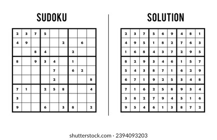 Sudoku Puzzles for Kids and Adults, Game With Solution, Magic Square. Logic puzzle game. Digital rebus
