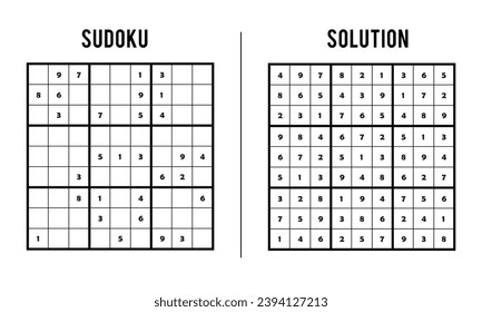 Sudoku Puzzles for Kids and Adults, Game With Solution, Magic Square. Logic puzzle game. Digital rebus