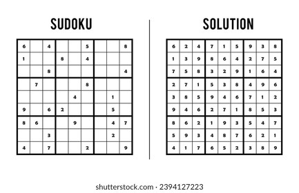 Sudoku Puzzles for Kids and Adults, Game With Solution, Magic Square. Logic puzzle game. Digital rebus