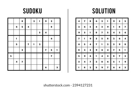 Sudoku Puzzles for Kids and Adults, Game With Solution, Magic Square. Logic puzzle game. Digital rebus