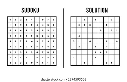 Sudoku Puzzles for Kids and Adults, Game With Solution, Magic Square. Logic puzzle game. Digital rebus