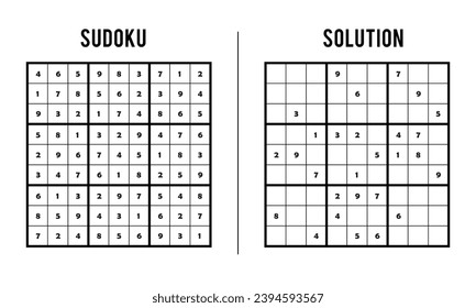 Sudoku Puzzles for Kids and Adults, Game With Solution, Magic Square. Logic puzzle game. Digital rebus