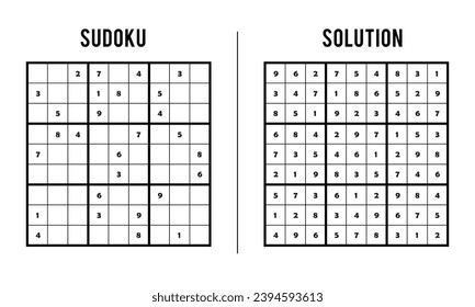 Sudoku Puzzles for Kids and Adults, Game With Solution, Magic Square. Logic puzzle game. Digital rebus