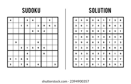  Sudoku Puzzles for Kids and Adults, Game With Solution, Magic Square. Logic puzzle game. Digital rebus