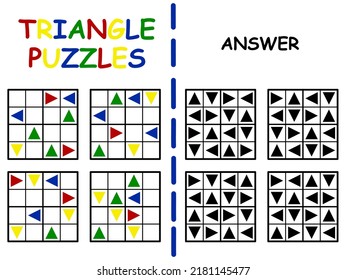 Sudoku set with different colorful triangles vector illustration