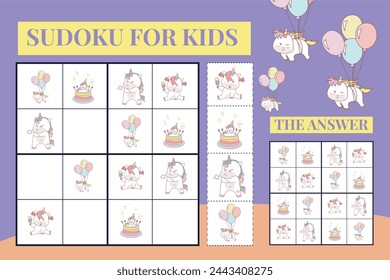 Sudoku sheet for kids. Logic puzzle for kids. Printable puzzle game for preschool Educational printable worksheet. Vector file.