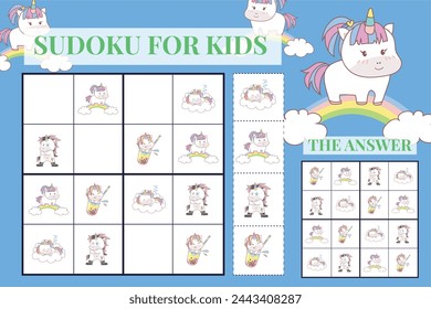 Sudoku sheet for kids. Logic puzzle for kids. Printable puzzle game for preschool Educational printable worksheet. Vector file.