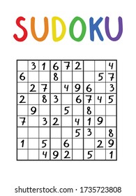 Sudoku stock vector illustration. Educational logic math game with numbers for kids and adults. Medium mind activity quiz. Japanese sudoku logic game for home useful pastime. IQ trainer with number.