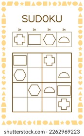 Sudoku tasks for kids. Shapes learning. Early education. Worksheet for children. Preschool handwriting practice. Geometry game. Maze activity. Maths lines play and study page book. 
