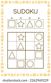 Tareas de Sudoku para los niños. Formas aprendiendo. Educación temprana. Hoja de trabajo para niños. Práctica de escritura a mano preescolar. Juego de geometría. Actividad mazista. Las líneas matemáticas juegan y estudian el libro de la página. 
