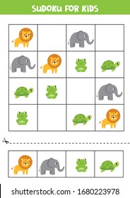 Sudoku with tropical animals for kids. Logical puzzle for children.