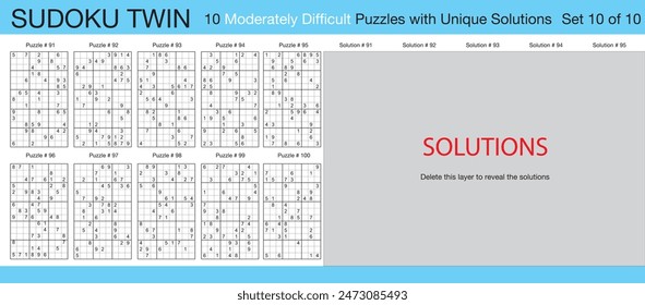 Sudoku Twin - 10 mäßig schwierige Rätsel mit Lösungen - Set 10 von 10