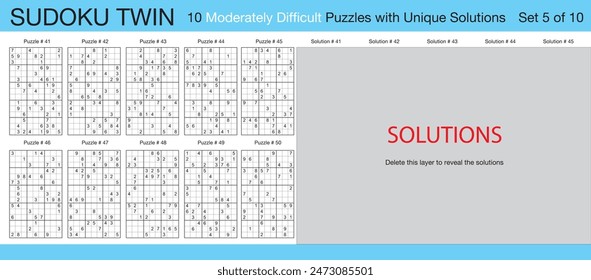 Sudoku Twin - 10 mäßig schwierige Rätsel mit Lösungen - Set 5 von 10