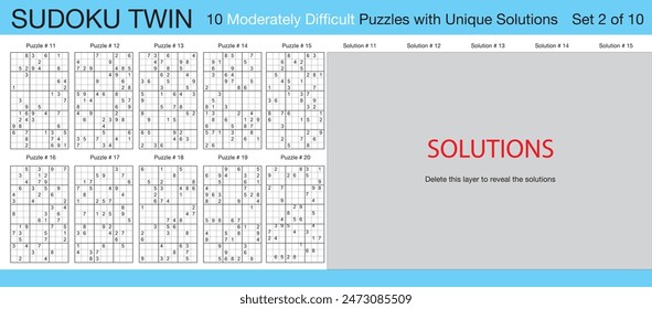 Sudoku Twin - 10 mäßig schwierige Rätsel mit Lösungen - Set 2 von 10