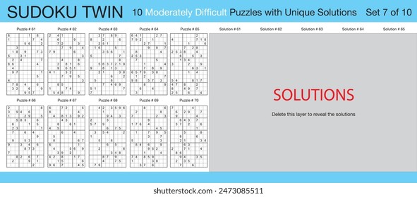 Sudoku Twin - 10 mäßig schwierige Rätsel mit Lösungen - Set 7 von 10