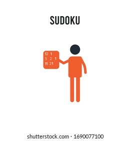 Icono vector Sudoku sobre fondo blanco. Icono de Sudoku de color rojo y negro. Símbolo de signo de ilustración de elemento simple EPS