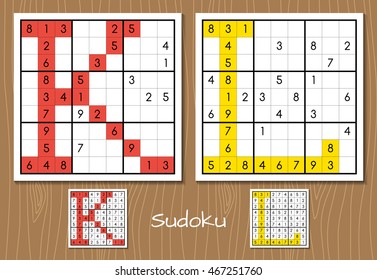 Sudoku vector set with answers. K, L letters