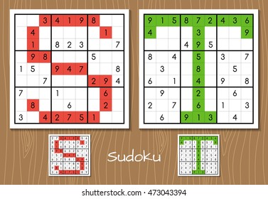 Sudoku vector set with answers. S, T letters