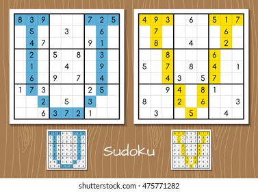 Sudoku vector set with answers. U, V letters