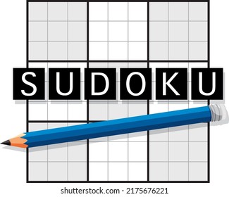 Sudoku word logo design illustration