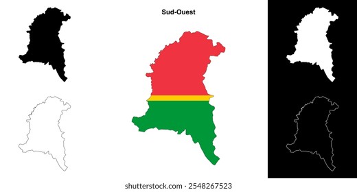 Sud-Ouest region outline map set