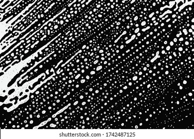 Suds bubble shampoo texture. White soap liquid foam on black background. Abstract water grunge in bath. Macro soft surface detergent pattern.