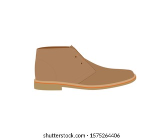 Suede brown desert boots. Light leather shoes . Vector Illustration isolated on white background