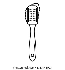 Suede and nubuck leather cleaning shoe brush. Vector outline icon isolated on white background.