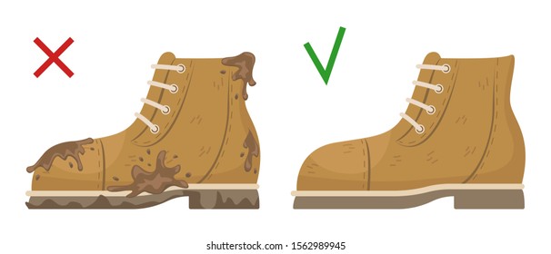 Suede Shoes Unisex Look Before And After Cleaning. Dirty Shoes. Vector Illustration.