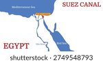 Suez Canal Background. Map of the Suez Canal in Egypt
