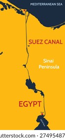 Suez Canal Background. Map of the Suez Canal in Egypt