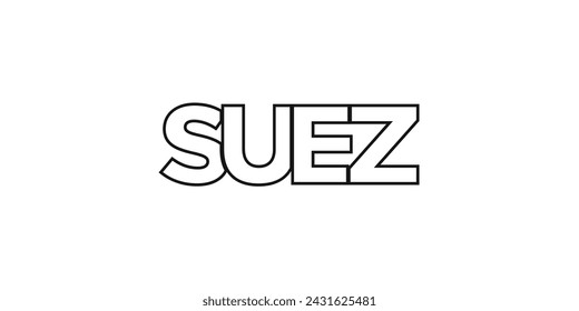 Suez in the Egypt emblem for print and web. Design features geometric style, vector illustration with bold typography in modern font. Graphic slogan lettering isolated on white background.