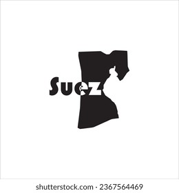 Suez map and black lettering design on white background