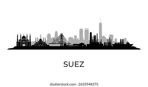 Suez skyline silhouette with Egypt city view.